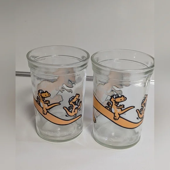 1988 Dinosaur Welch's T-Rex Jelly Jar Tyrannosaurus Rex Juice Drinking Glass X 2 - Picture 2 of 7